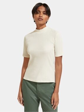 Scotch & Soda Ribbed Mock-Neck Short Sleeve Top